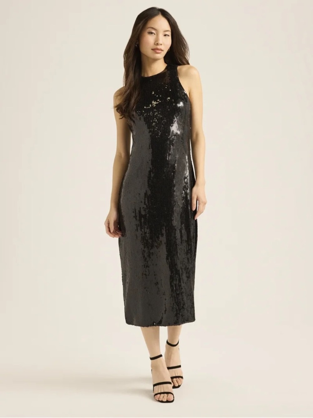 Scoop NYC Black Sequin Midi Dress NWT